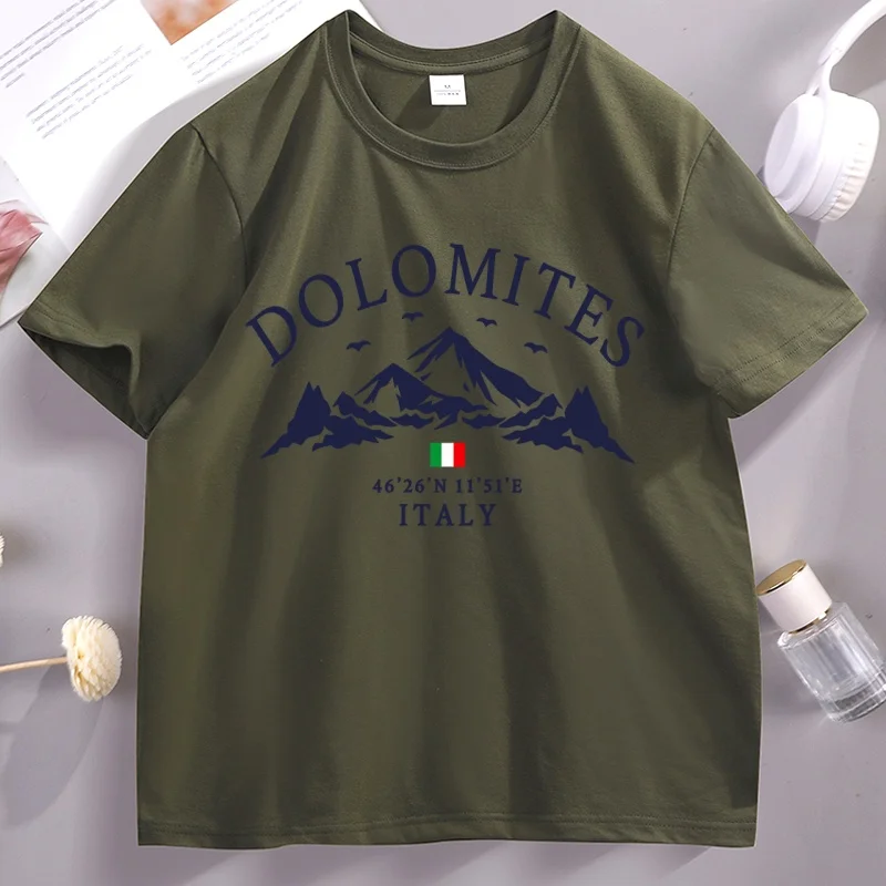 Dolomites Italy T-shirt Casual Loose Cotton Short Sleeve Round Neck Tshirt Italy Mountains Tee Treetwear Casual Loose Tees