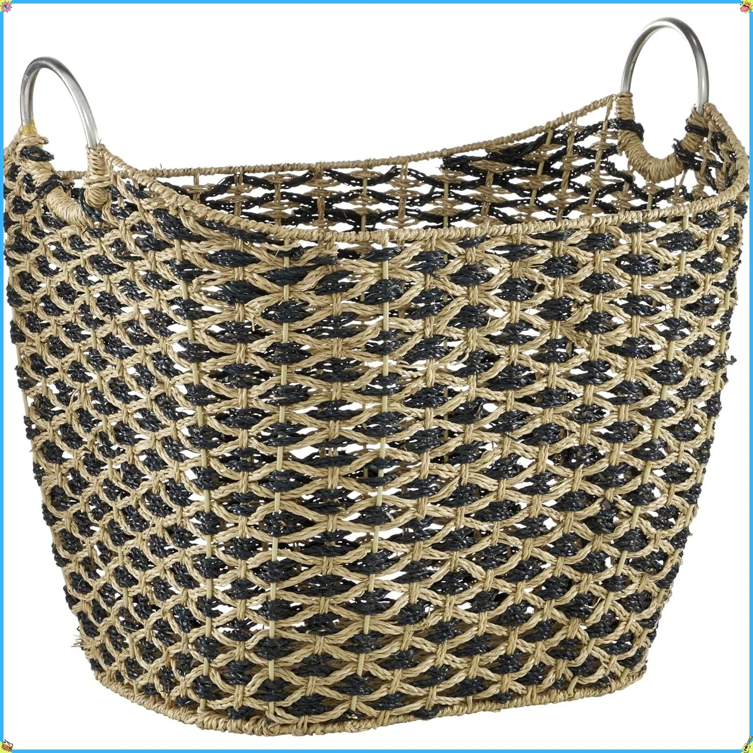 سلة تخزين مزخرفة وعملية مصنوعة يدويًا مع مقابض، سلة للتخزين 21 بوصة × 18 بوصة × 18 بوصة #1