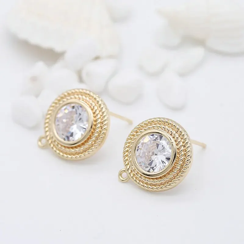 14K Gold Color Plated DIY Making Earring Findings Luxury Shiny Zircon Stud Earrings Fittings for Jewellery Accessories