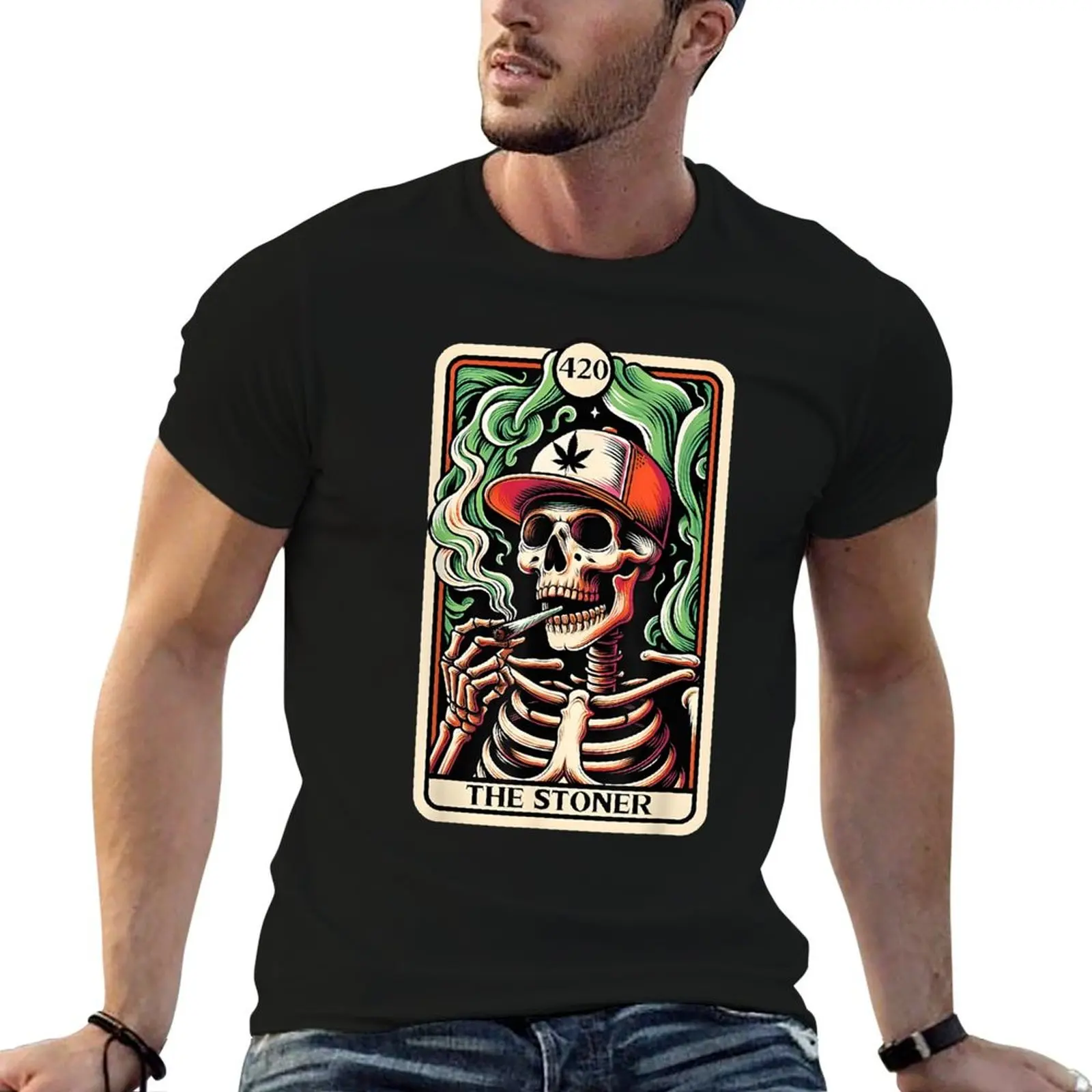 

Round Neck The Stoner Skeleton Art T-shirt Campaign T-shirts Graphic Funny Vintag Leisure Eur Size