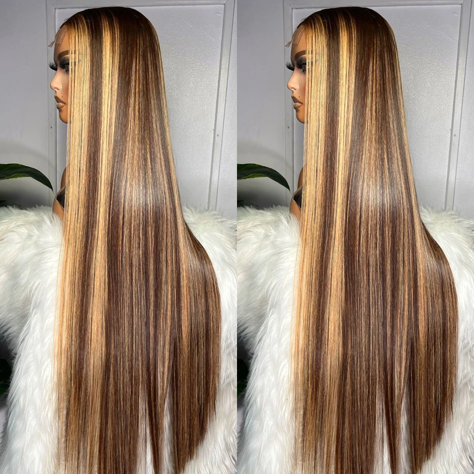 

13x4 Highlight Brown Straight Lace Front Wig Human Hair Wigs For Women Lace Closure Wig Pre Plucked Honey Blonde Colored Wigs