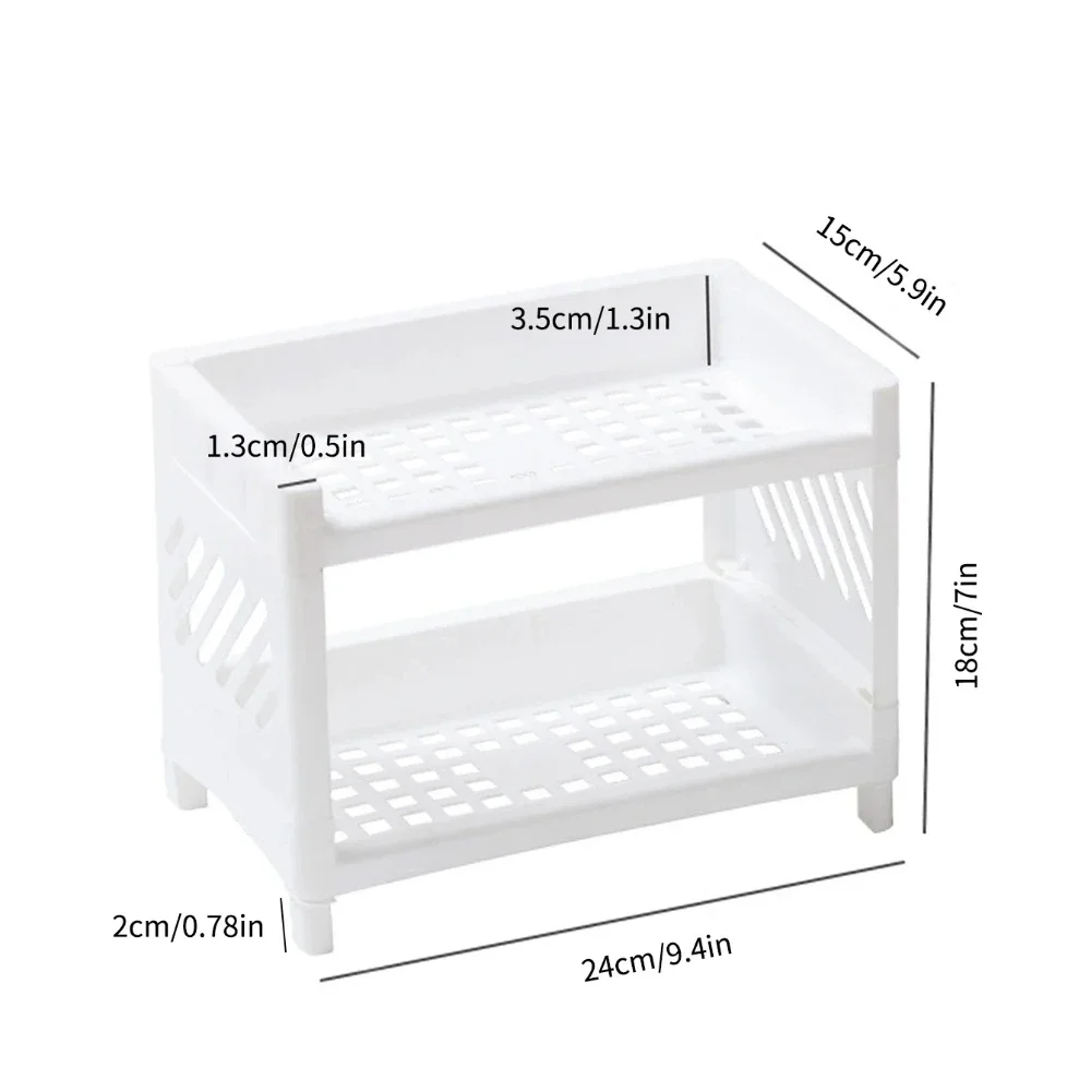 1/2PC PP Desktop Double Layer Storage Rack Rectangular White Organizing Student Desk Office Cosmetics Stationery