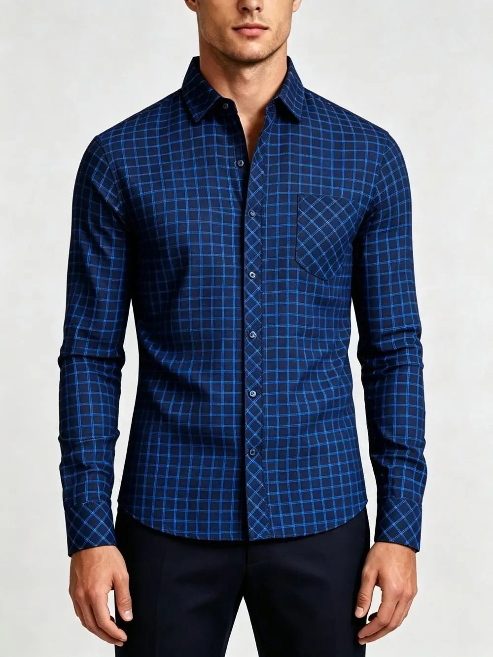 Men's Long Sleevd Checkered Shirt, Button up Shirt with Pockets, Classic Spring and Summer Collared Top