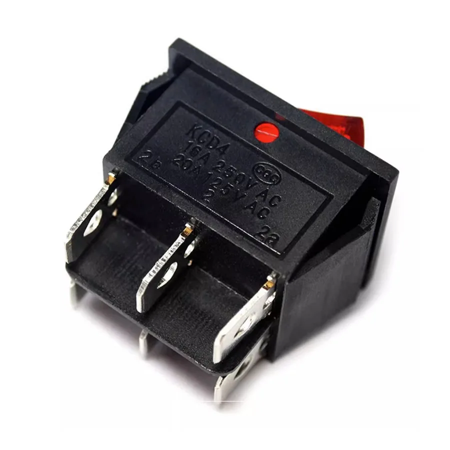 KCD4 boat type switch boat shaped switch rocker power button 6-pin with red light 16A 250V 31x25mm