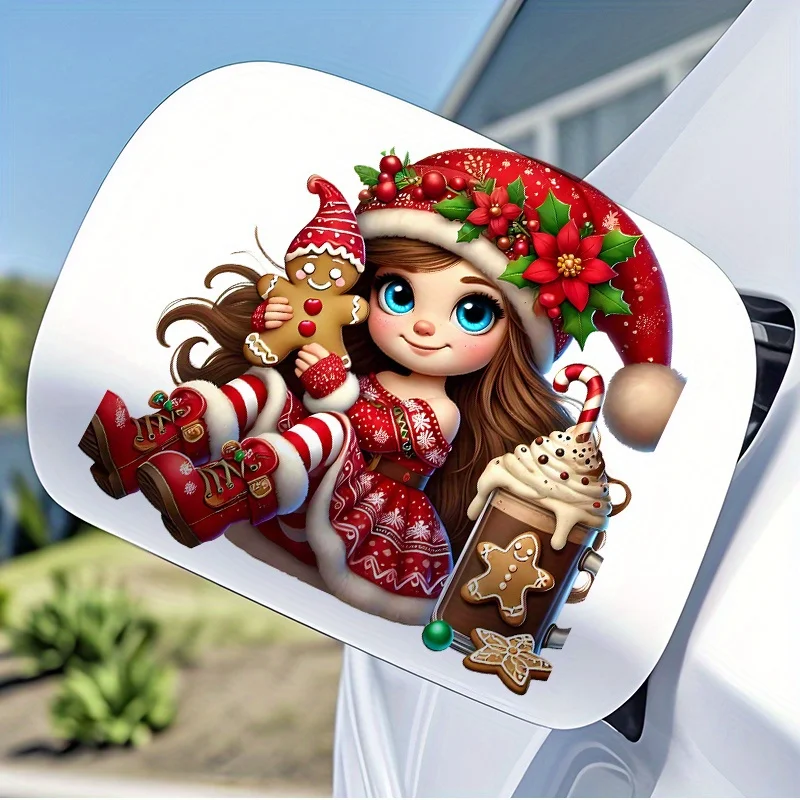 1Pc 2D Flat Christmas Girl Gingerbread Man Vinyl Sticker,Waterproof Decal for Car Motorcycle Laptop Cup Wall Decor, Holiday Gift