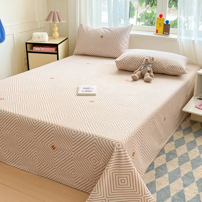 

Raw cotton old coarse cloth bed sheet soft mat three-piece set quilt single double dormitory printing washable anti-wrinkle