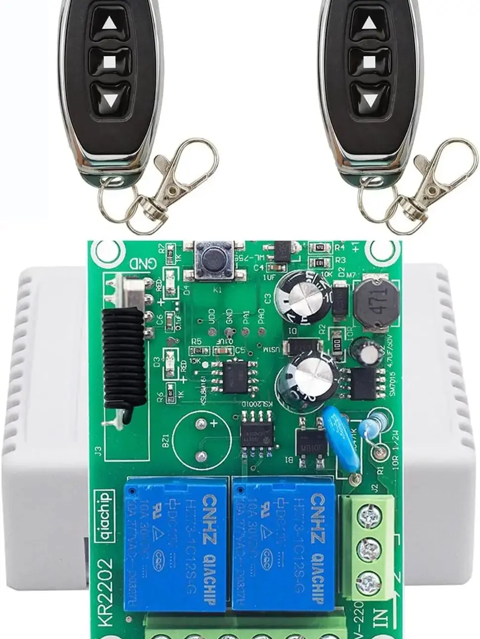 QIACHIP 433Mhz Bezprzewodowy Przełącznik RF, 2 Kanały AC 110V/220V/230V/240V Odbiornik Przekaźnikowy z Pilotami (3 Przyciski) — zdjęcie produktu 7