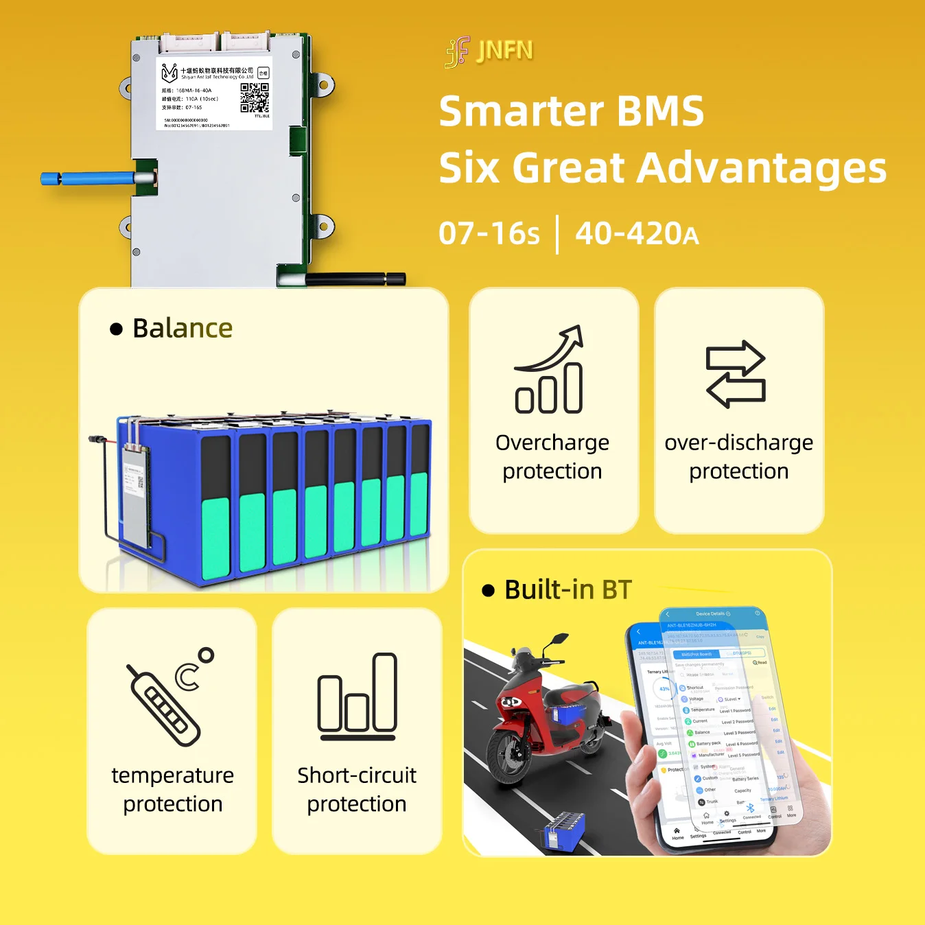 Smart BMS 7S 8S 10S 13S 16S LiFePO4/Li-Ion 80A-400A con bilanciamento, BT/RS485 e LCD - Scheda PCB di protezione ricarica batteria 18650