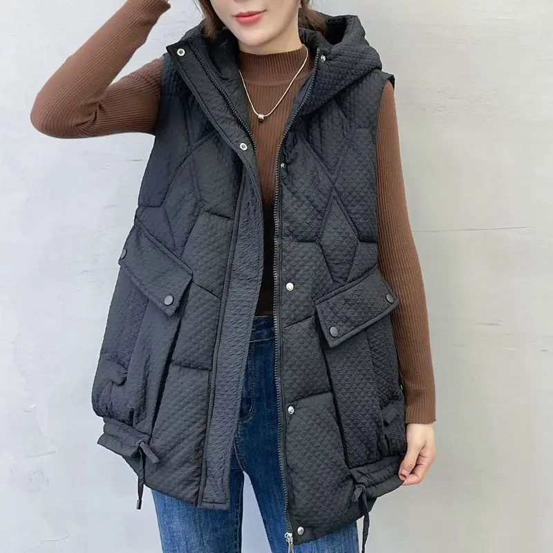 Short Sleeveless Puffer Vest Autumn Winter Coat Hooded Vest Down Cotton Waistcoat Thick Warm Pockets Korean Luxury Brand Vests