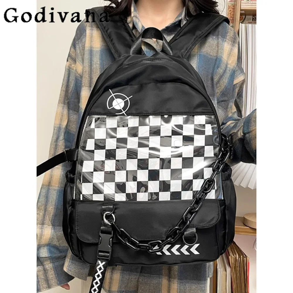 

Campus Style Kawaii Fashion Backpack Student School Bag Girls Transparent Chain Bag for Women