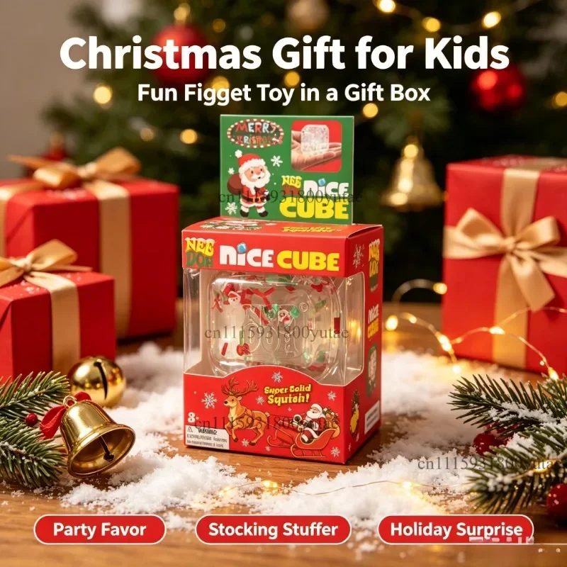NeeDoh Nice Cube Xmas Squishy Toy Christmas Santa Stress Relief Squeeze Fidget Cube Sensory Toy Kids Holiday Gift