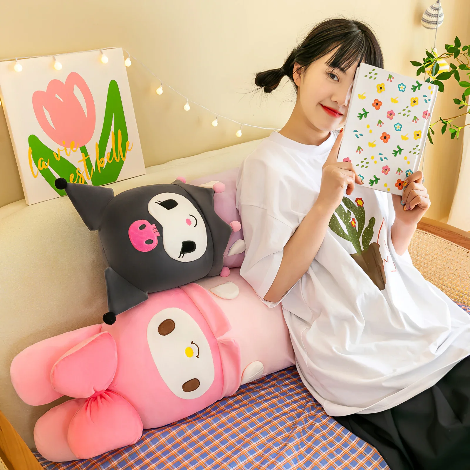 100cm Anime Sanrio My Melody Kuromi Plush Toy Cute Devil Large Size Long Plushies Soft Stuffed Pillow Sleeping Cushion Kids Gift