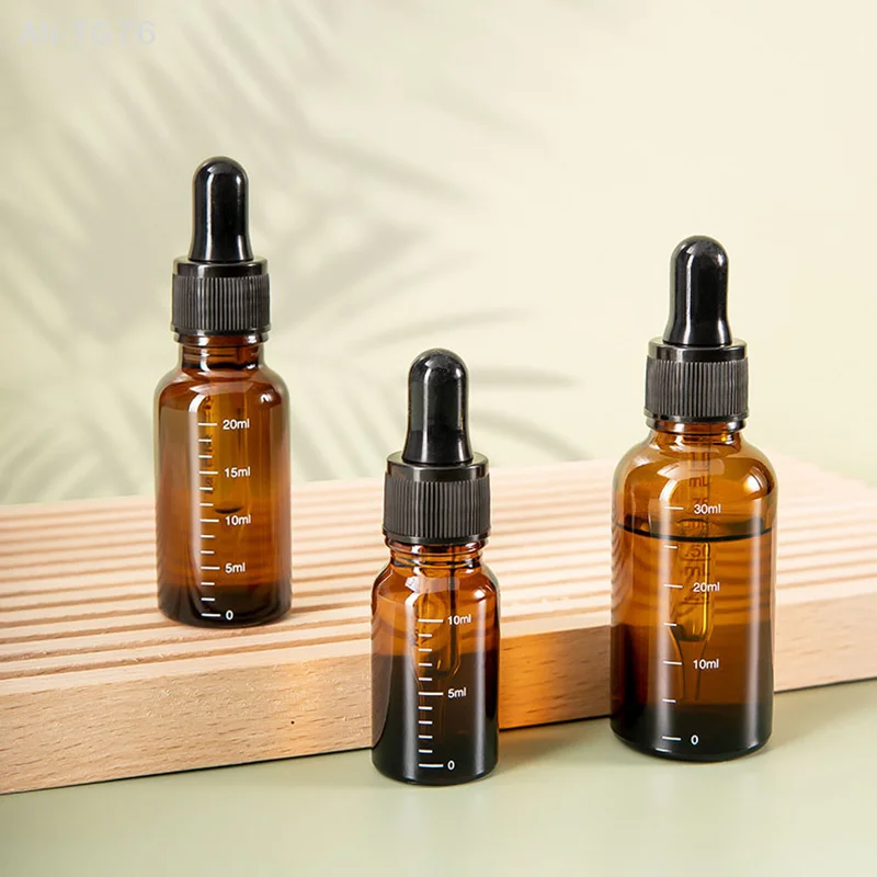 Bernsteinfarbene Glasfläschchen mit Skala, 5ml-100ml, für Reagenzien, Augentropfen, Aromatherapie, Flüssigkeiten, Pipettenflaschen für Reisen, nachfüllbar