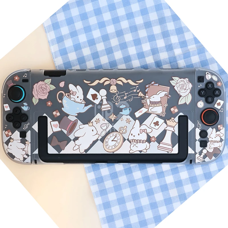 

Transparent Hard Shell Protective Case for Nintendo Switch 2 Detachable Dockable Shell Alice Rabbit Design Case for Switch Oled