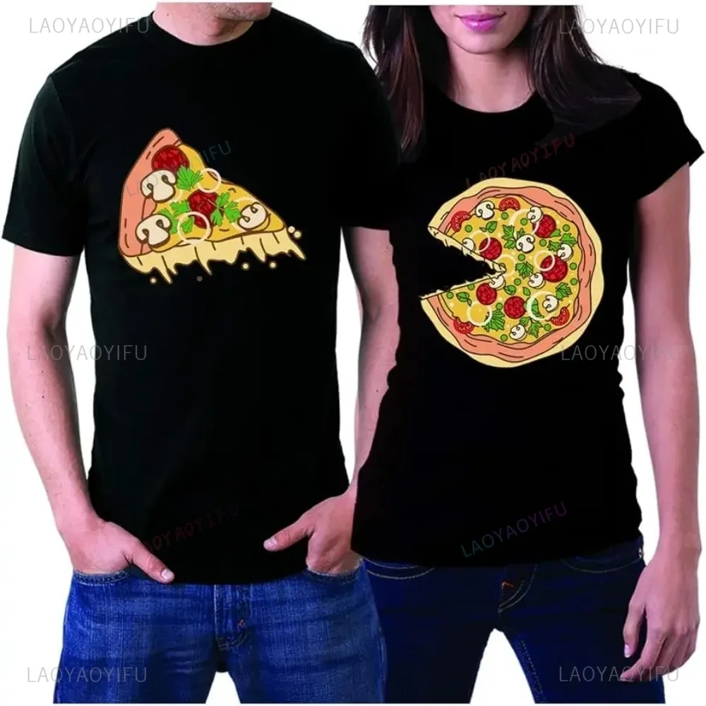 2024 New Couple Tshirt He and She Fun Pizza Slice T-shirt Unisex Summer Short Sleeve Fashion Couple Matching Streetwear Top