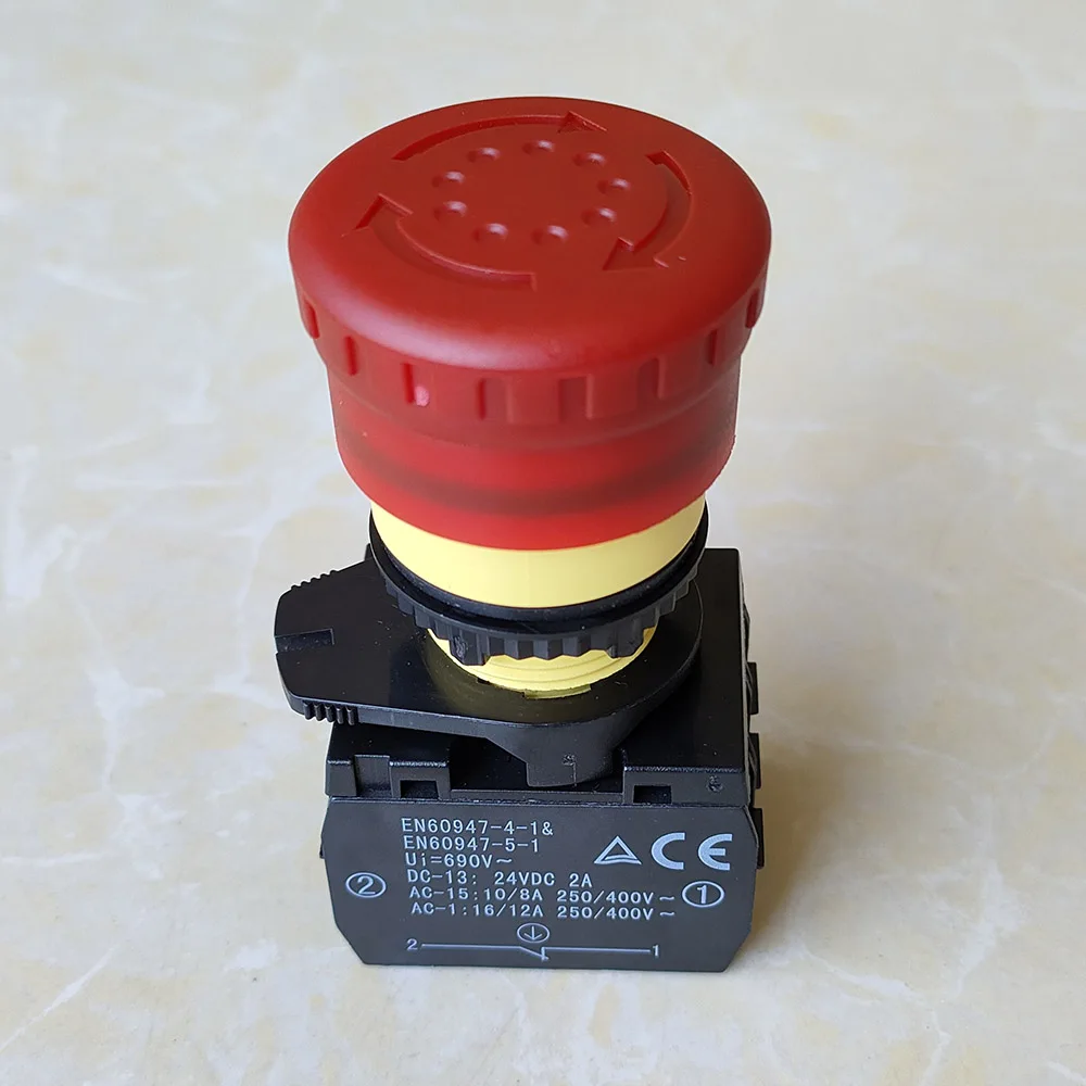 Imagem -02 - Interruptor Vermelho do Botão da Parada da Emergência de Kedu tipo Giratório Ação de Pressão Hy57b 18a 125v 12a 250v 400v 2nc 3nc