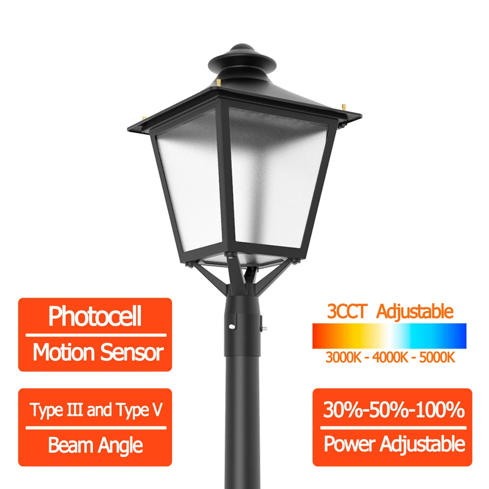 3CCT Tunable LED Post Top Light Power Adjustable 30W-120W Post Top LED Light Photocell 30W 60W Post Top LED Garden Light