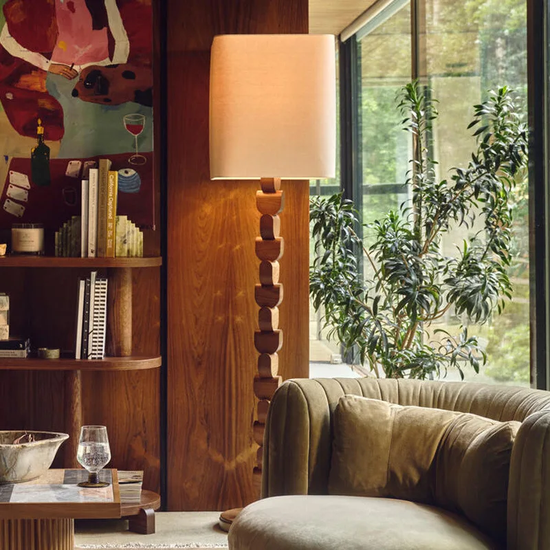 French retro style building block living room solid wood floor lamp wabi sandy wind B & B walnut color floor lamp