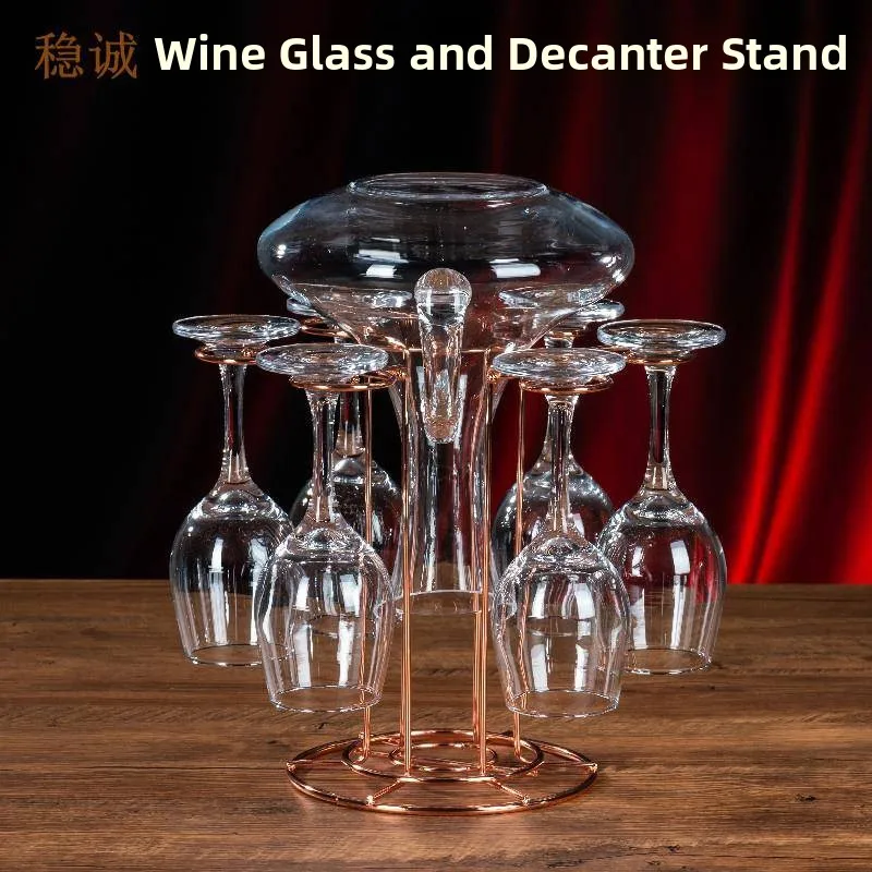 

High-End Wine Glass Ra Home Use Red Wine Bottle And Cup Stand Inteated Inverted Wine Glass Deoxidizer Wood Material