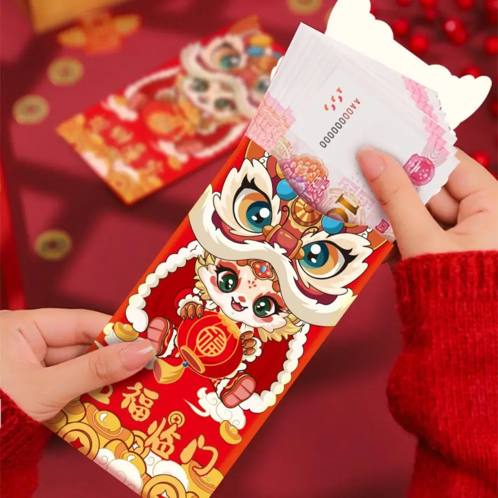 4/6Pcs 2024 New Year Packet Red Envelope Luck Money Bag Best Wishes Money Pocket Dragon Pattern Good Luck Blessing Bag