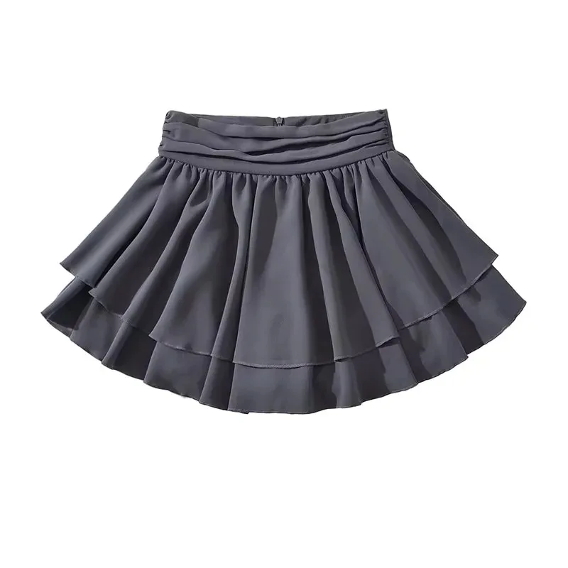 2023 Fashion Ruched High Waist Ruffles Swing Mini Skirts With Bud Shorts Underwear Lining Skater Skirts Gray black white