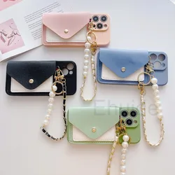 Pearl Bracelet Case for Samsung Galaxy A55 A53 A14 A54 A34 A35 A16 S24 Ultra S22 Plus S23 FE Leather Wallet Card Silicone Cover