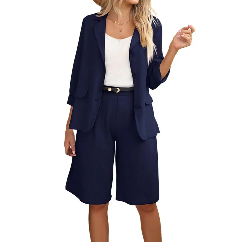 Formal Lady Business Outfit Two Piece Set Lady Coat Shorts Set Double Buttons Plus Size Lady Coat Shorts Set Office