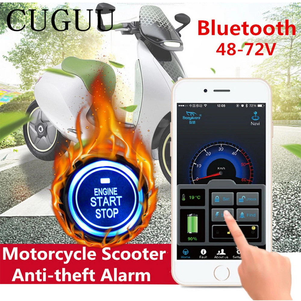 

CUGUU 36-72V Universal Moto Electric Vehicle Bodyguard Anti-theft Device Bluetooth One-Key Start Alarm Motorcycle Protection