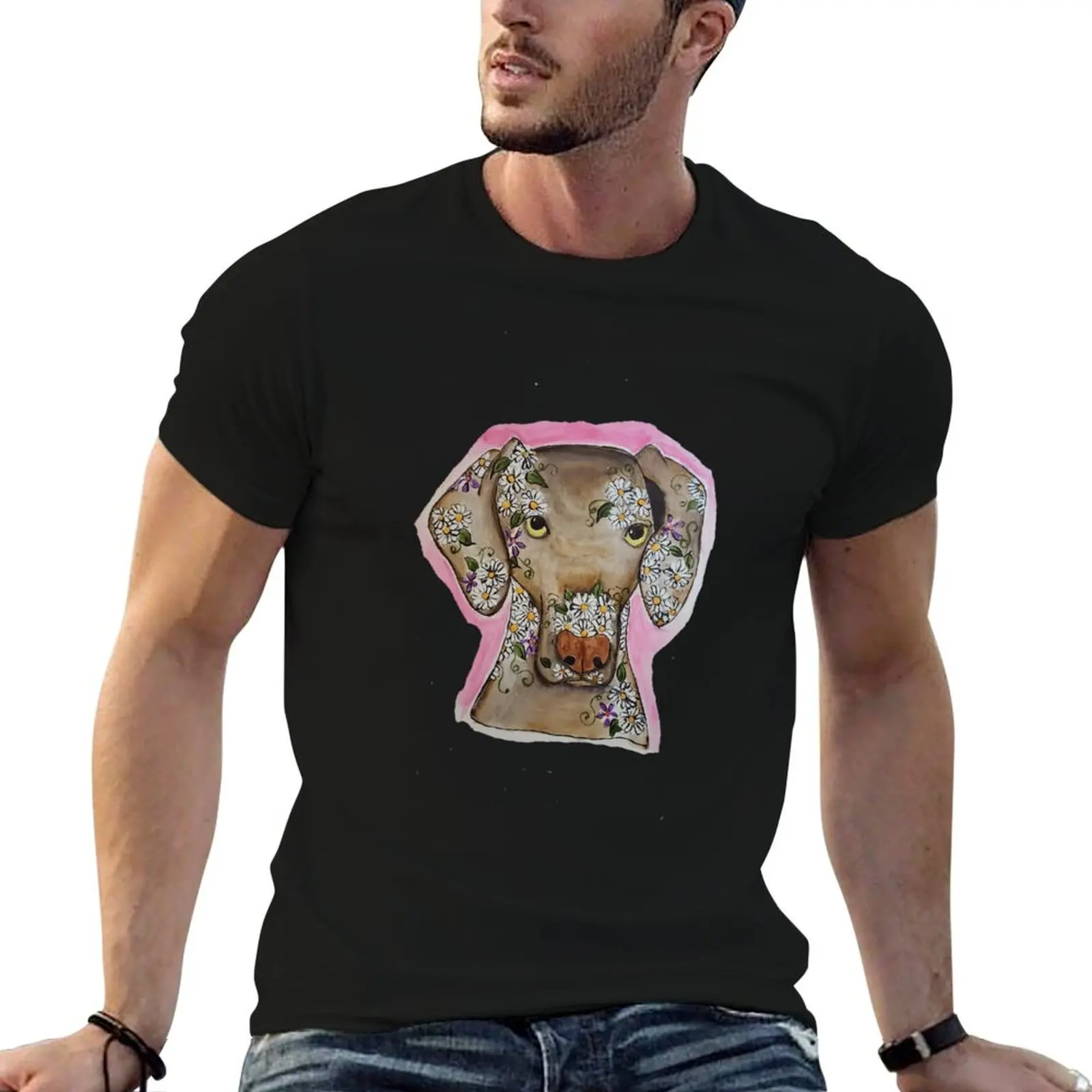 Weimaraner with Daisies T-Shirt summer shirt croswit shirt man t shirt for men