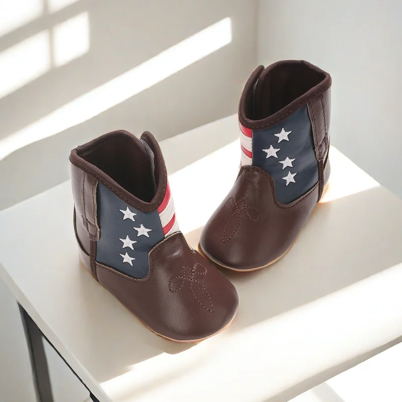 

Winter New Men's And Women's Boots Retro PU Printed Short Boots Rubber Sole Anti Slip Children's Shoes 0-18M