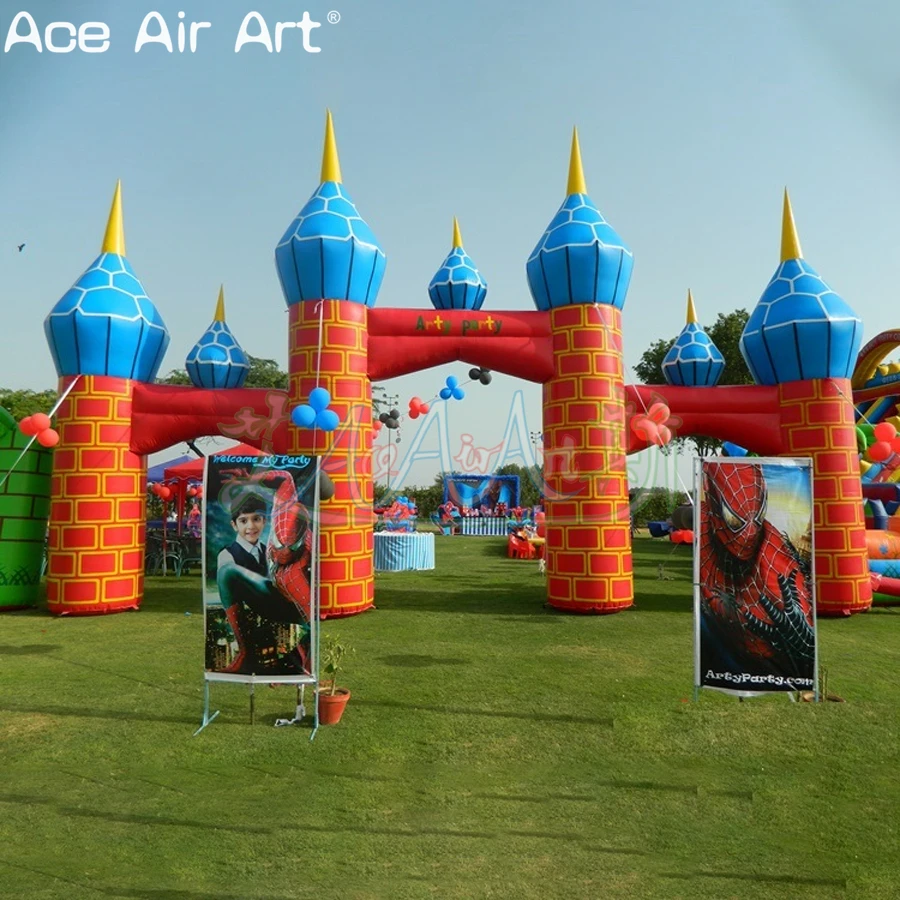 Spectacular Building Wall Bouncy Castle Arch Symmetrical Three Inflatable Arched Entrance for Large Birthday Party or Decoration