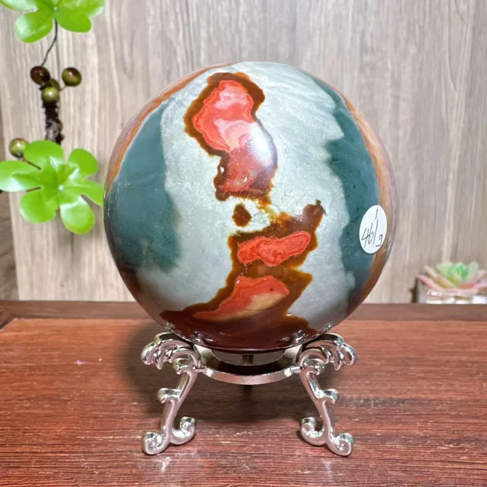

1PC Natural Polychrome jasper Sphere Healing Crystal Reik Energy Home Decoration Lucky Gifts+Stand
