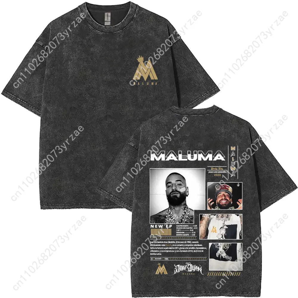 Rapper Maluma Retro Wash Tshirt Man Woman High Quality Vintage T Shirt Cotton Short Sleeves Fashion T-shirt Soft Breathable Tops