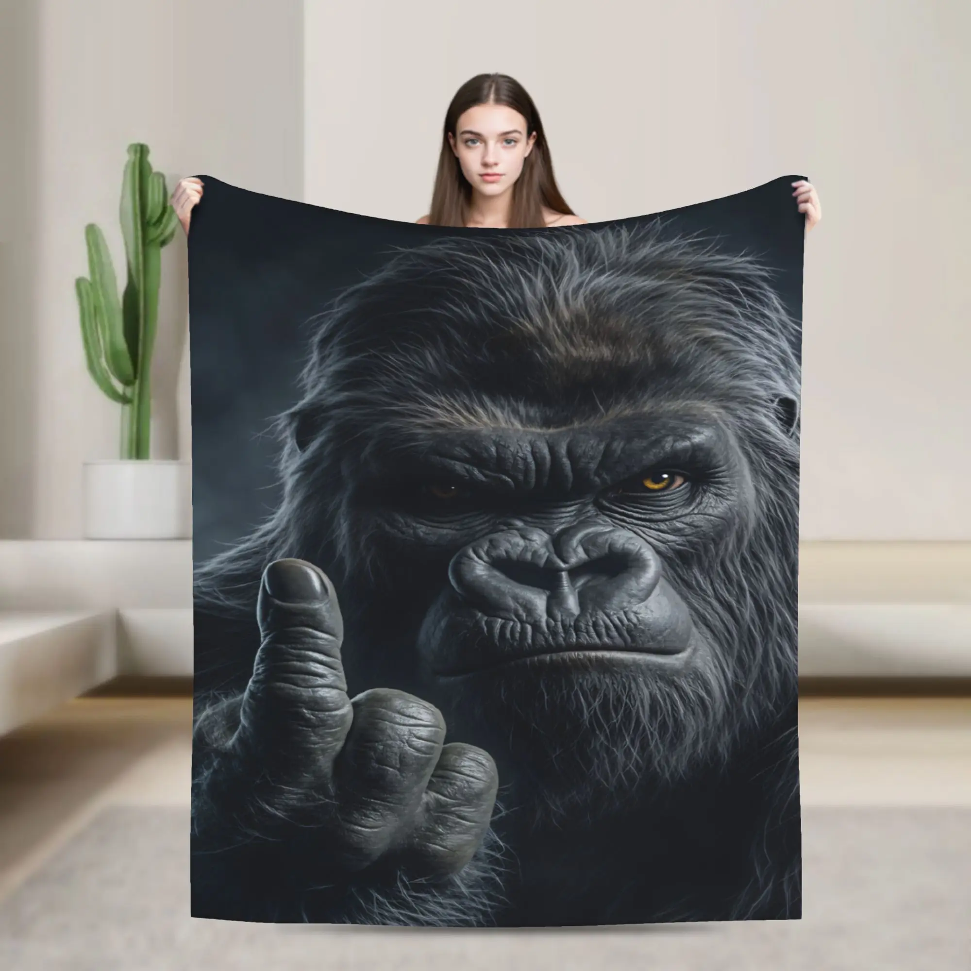 Gorilla Middle Finger  Blanket  Super Warm Aesthetic Plush Throw Blanket For Outdoor Airplane Travel Flannel Bedspread Bed Cover