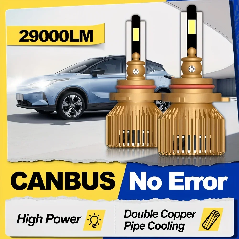 LED Headlight Bulbs for Motor Vehicles 160W High Power 28000LM Super Bright 12-24V Double Copper Pipe Cooling No Error CANBUS