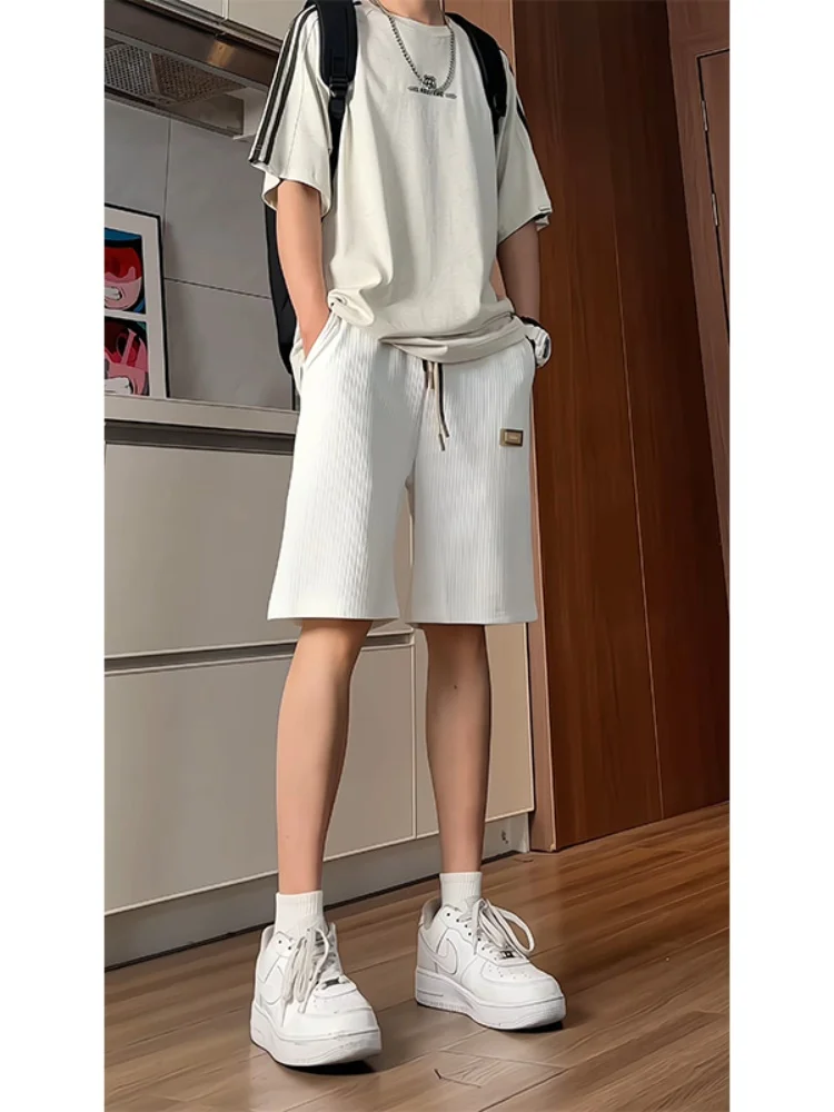 

Мужские летние тонкие шорты из ледяного шелка, повседневные свободные баскетбольные брюки-бермуды, молодежные американские спортивные штаны прямого кроя