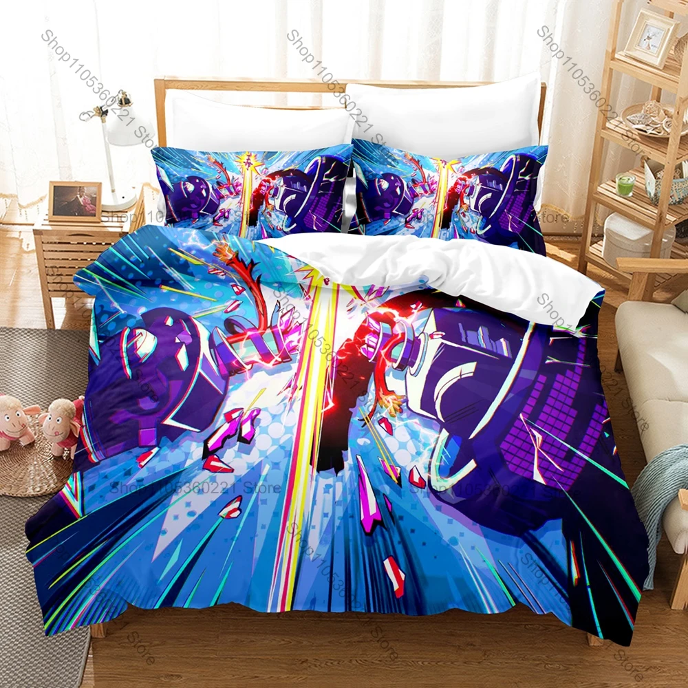 Bright Neon Pop Rock Robot Factory Rhythm Beat Game Theme Duvet Cover + 2 Pillowcases Teen Stylish Gaming Bedroom Gift