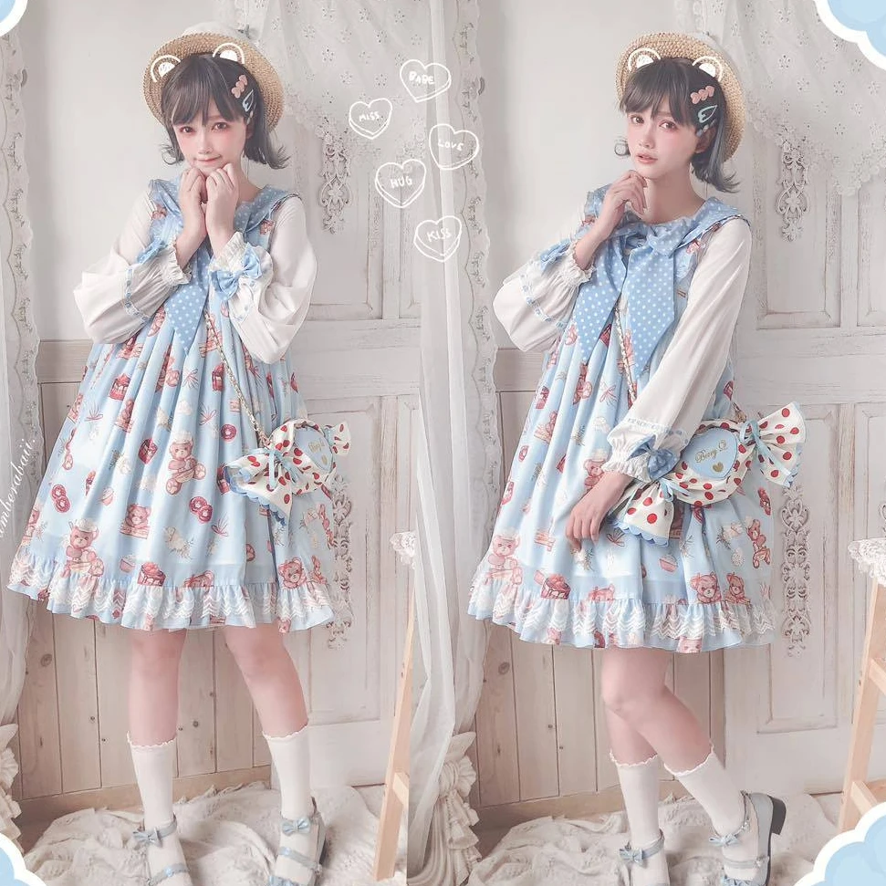 

NIGGEEY Spot Lolita Sling Sweet JSK Dress Girl Kawaii Lolita Dress Women