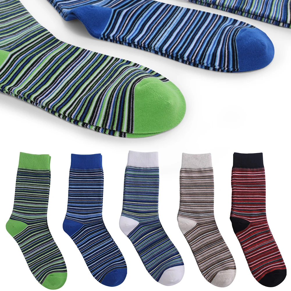 5 Pairs Size EU41-48 Breathable Soft Fashion Colorful Casual Men Combed Cotton Socks Stripe Grid Business Men\'s Dress Socks