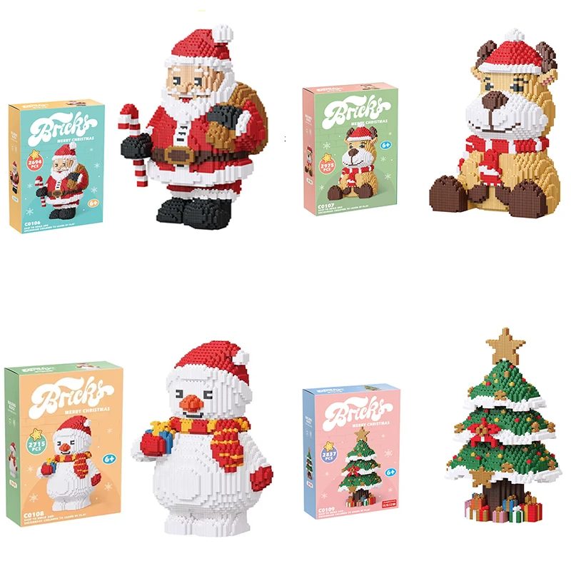 Christmas Tree Snowman Mini Building Blocks Set Assembled Santa Claus Deer DIY Model Figure Connection Brick Toys For Kids Gifts