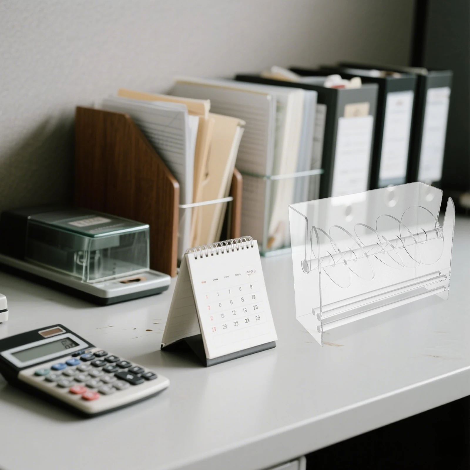 

Adjustable Acrylic Label Dispenser 6 Disks Sticker Holder Desktop Organizer For Office Home School Retail Roll Sticker