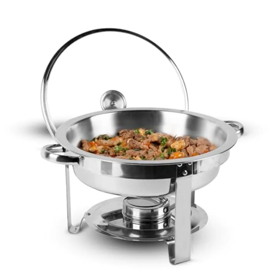 

Round Chafing Dish 5 QT Buffet Servers and Warmers with Covers Folding Stand Food Warmer for Catering Events Parties Buffets Ke