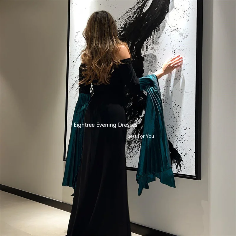 Eightree Black Mermaid Prom Dresses Vintage Strapless Long Sleeves Satin Pleat Formal Occasion Dresses Saudi Arabia 2024