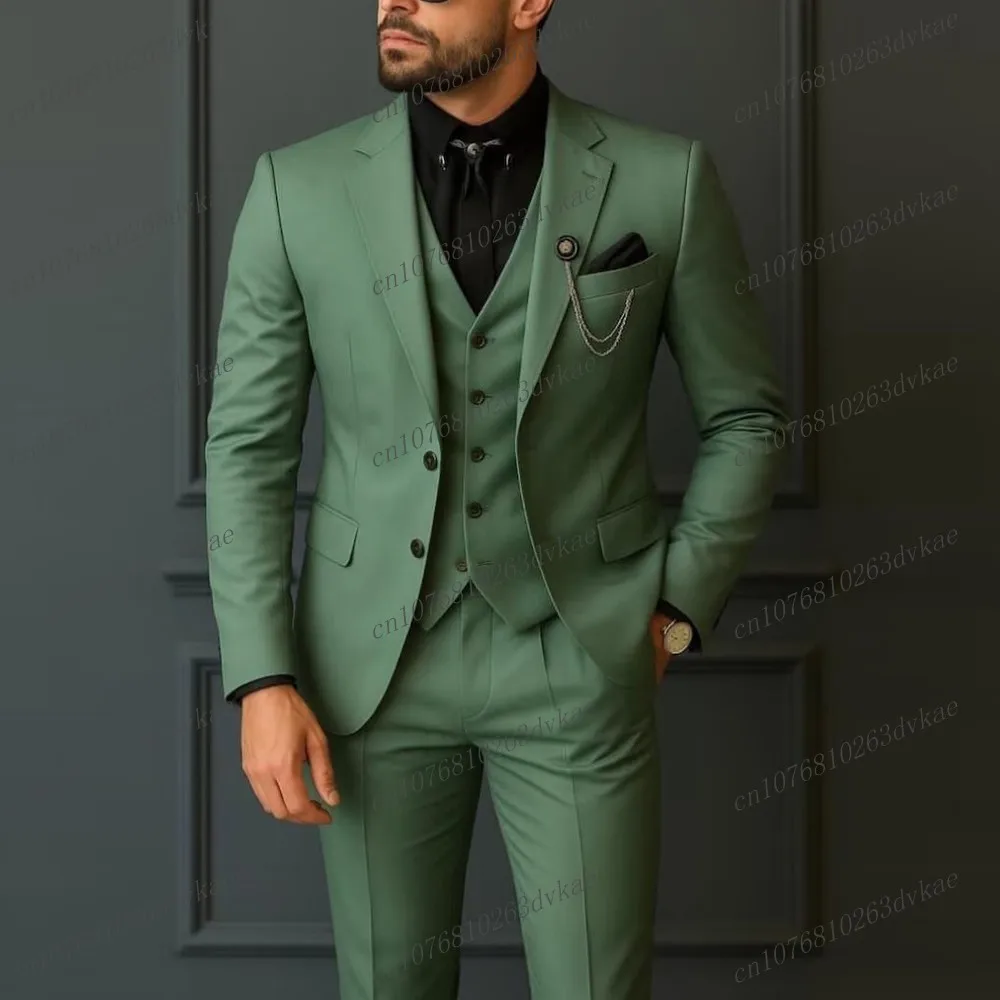 

Новый мятно-зеленый мужской костюм для свадебной вечеринки, торжественного случая, жениха, жениха, выпускного вечера, деловые мужские смокинги, комплект из 3 предметов, куртка, жилет, брюки