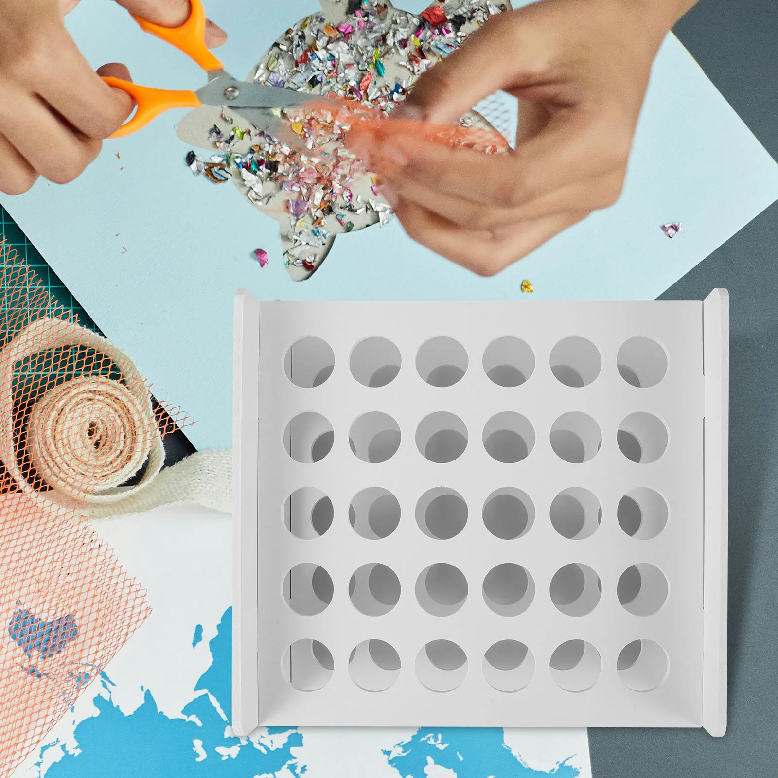 Desktop Organizer Wooden Scissors Rack Test Tube Display Stand for Art Supplies School Home Scissors Rack Desktop Holder