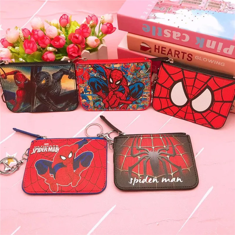 Spiderman Card Bag Spider-Man Card Id Holder Shell Leather Case Anime Figures Spider Man Wallet Coin Purse Keychain Gift Decor