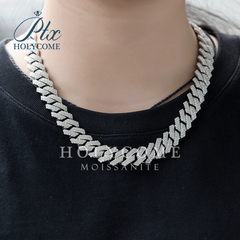 Holycome Jewelry Custom Cuban Chain 925 Sterling Silver Gold Plated Iced Out Hip Hop Moissanite Cuban Link Chain