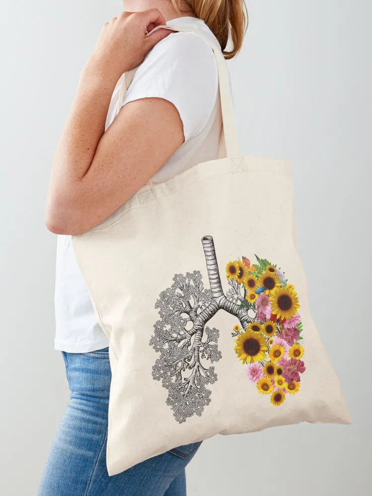 lungs cancer awareness, sunflowers and daisy floral, anatomy, watercolor Tote Bag Reusable bags cloth bag woman