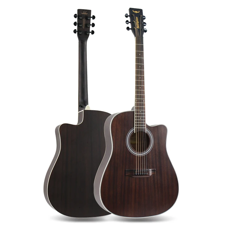 D-4115 41 Zoll Akustikgitarre, Vollständig aus Sapele-Holz mit Palisander-Griffbrett, Schwarze Ausführung, für Anfänger & OEM – Detail 2