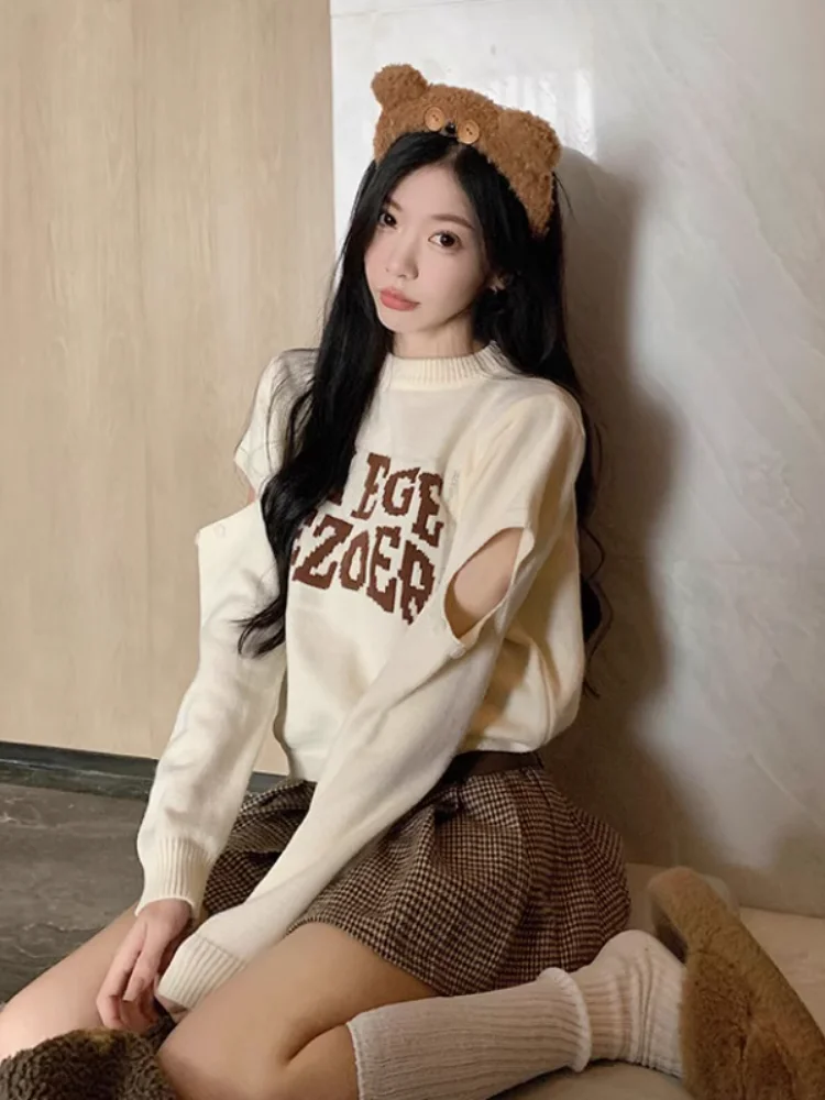

Women's Loose Long Sve Hollow out oulder Sweater Autumn American Retro Casual Slimming Overhead irt Design Sensation
